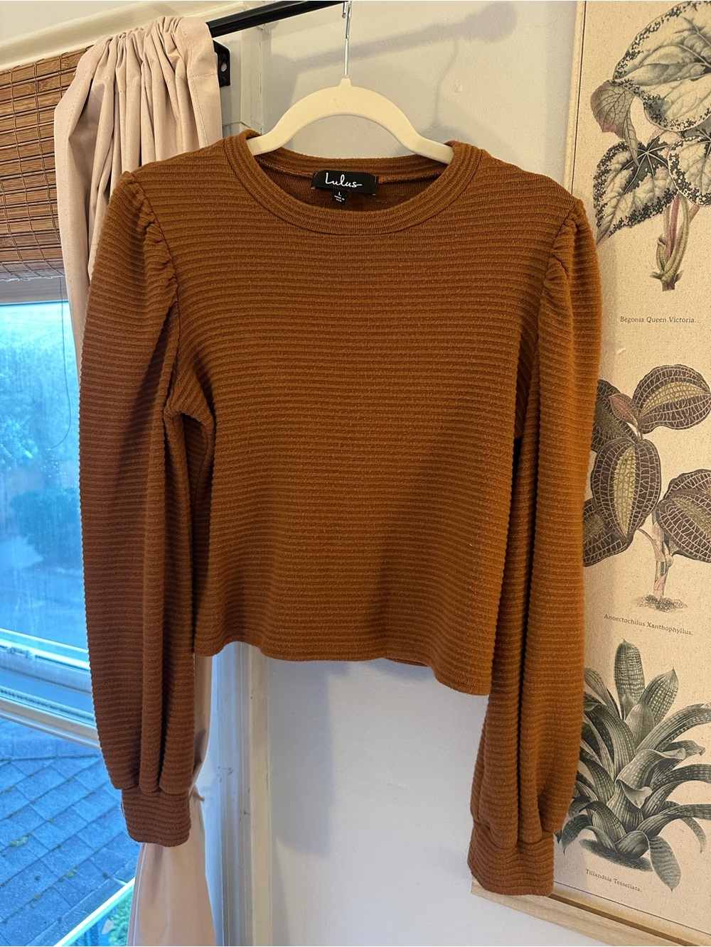 Lulus Subtle Drama Rust Brown Ribbed Balloon Sleeve Sweater Top
